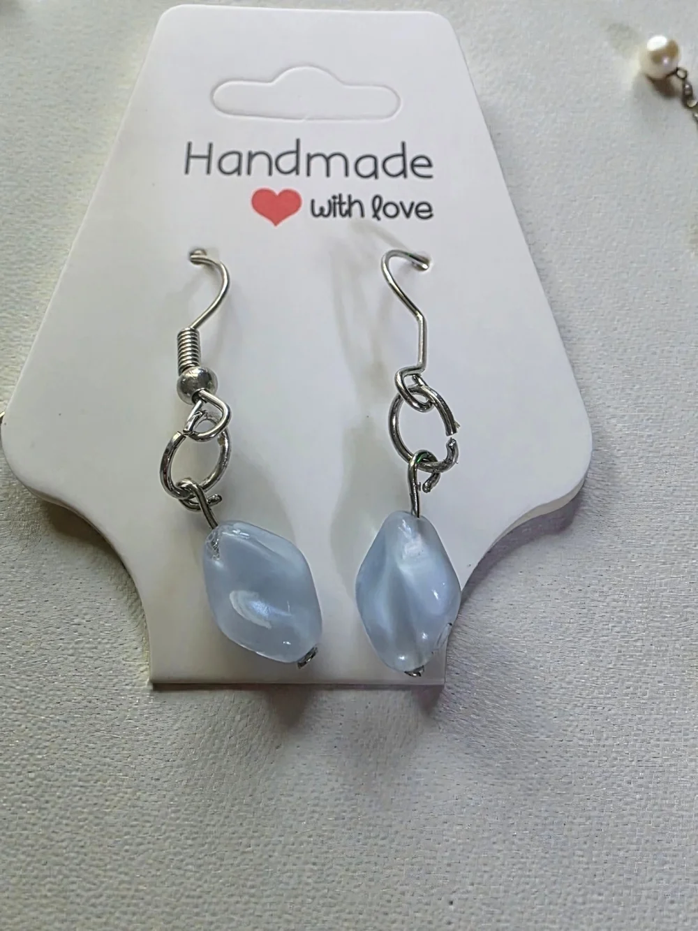 Handmade Periwinkle Light Blue Dangle Earrings Twisted Oval Bead NWT